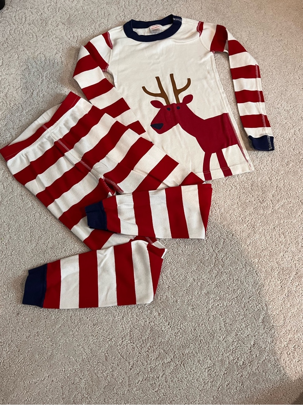 Hanna Andersson Reindeer Organic Cotton Long John Pajama Set Size 8